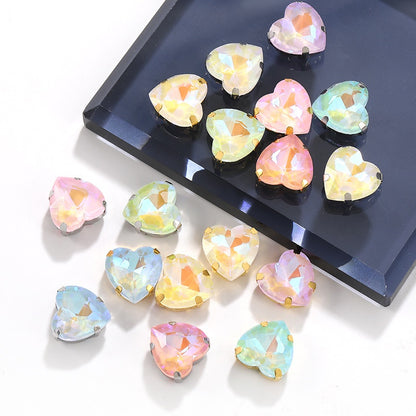 12Mm love rhinestone, heart-shaped mocha fluorescent peach heart four-corner claw drill DIY jewelry accessories hand sewn pointed bottom rhinestone sticker rhinestone