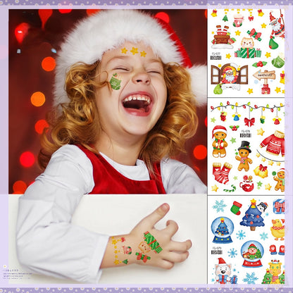 Face Stickers Christmas Cute Stickers Waterproof Children's Cartoon Glitter Snowflake Santa Claus