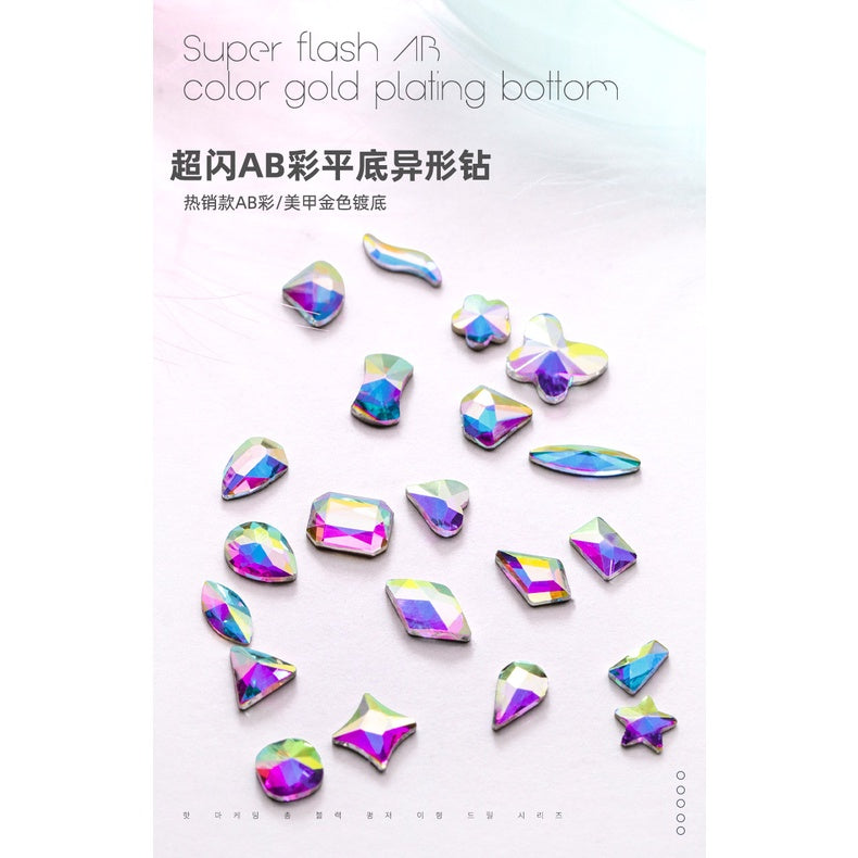 Special-Shaped Nail Beauty Flat Back Rhinestone Crystal AB Color Nail Crystal Color Glass Super Flash DIY Nail Ornament