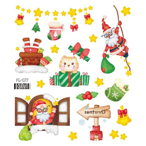 Face Stickers Christmas Cute Stickers Waterproof Children's Cartoon Glitter Snowflake Santa Claus