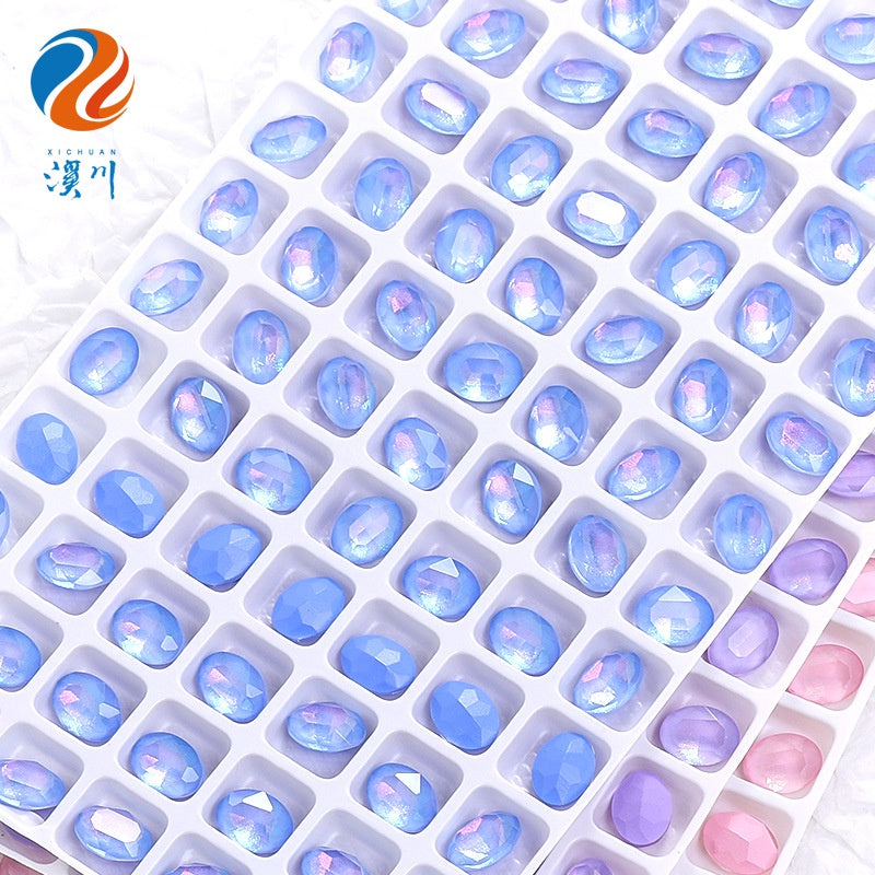 Nail Art Oval Aurora Mocha Pointy Bottom Diamond-rhinrhine-glass Diamond-nail Bag Cap Accessory Decoration DIY