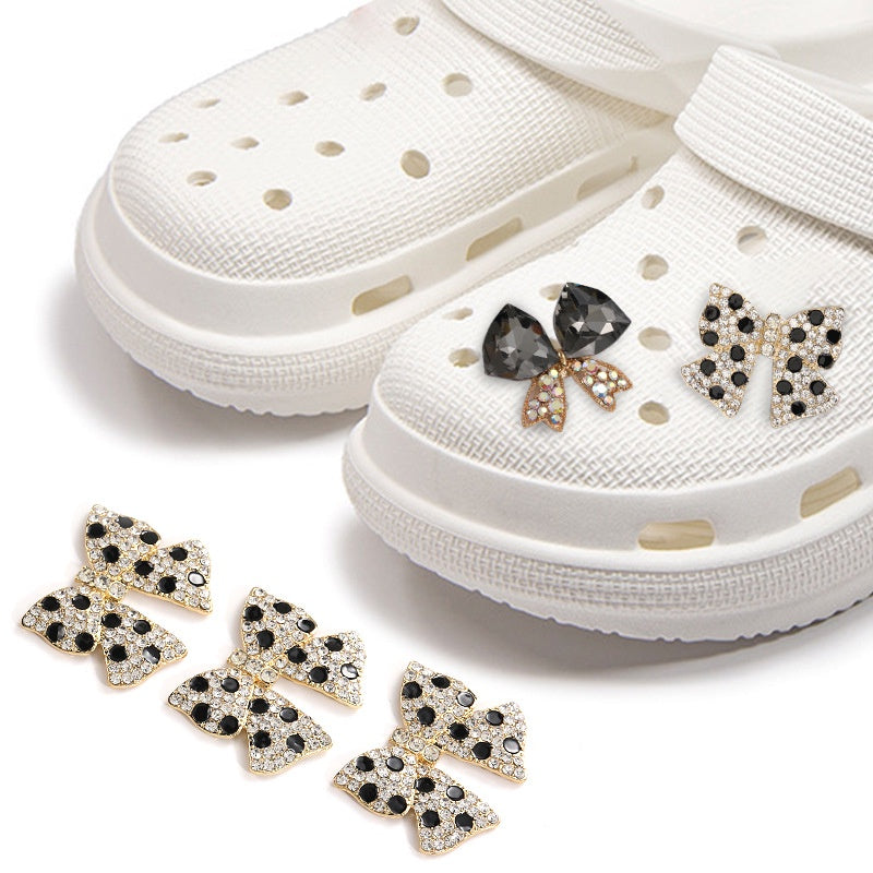 Creative Full Diamond Black and White Spot Alloy Bow DIY Phone Case Brooch Accessories