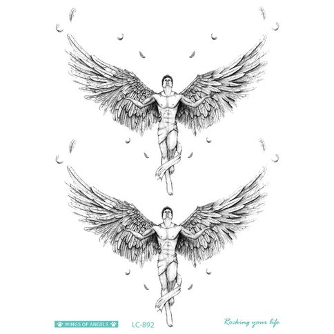 Cool Tattoo with Wings Personality Fashion Fallen Angel Arm Tattoo with Waterproof Tattoo Stickers