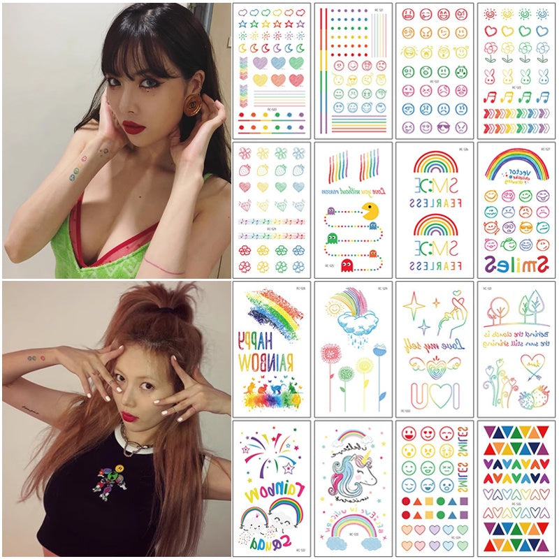 Hyuna Small Fresh Tattoo Stickers Cute Smiley Rainbow Lines Waterproof Tattoo Stickers Instagram Style