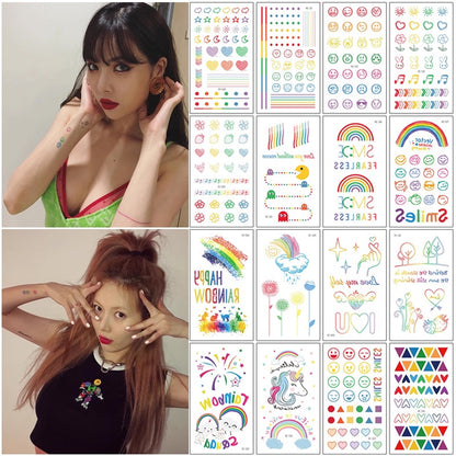 Hyuna Small Fresh Tattoo Stickers Cute Smiley Rainbow Lines Waterproof Tattoo Stickers Instagram Style