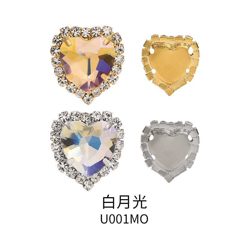 10PCS Heart Shape Buttons Glass Claw Crystal Around Edge Hand Sewn Rhinestone Diy Jewelry Accessories
