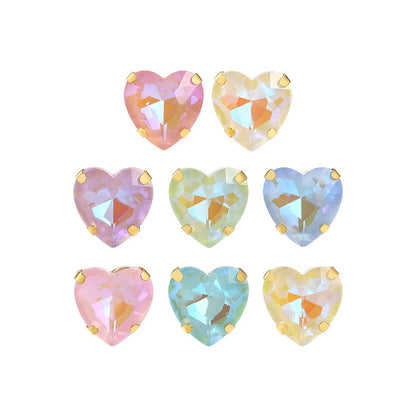 12Mm love rhinestone, heart-shaped mocha fluorescent peach heart four-corner claw drill DIY jewelry accessories hand sewn pointed bottom rhinestone sticker rhinestone