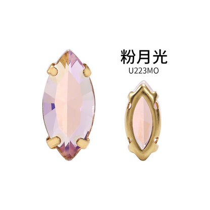 High Quality 7*15mm Leaf Shape Perforated Hollow Claw Rhinestones Hand Sewn Rhinestones DIY Crystal Accessories