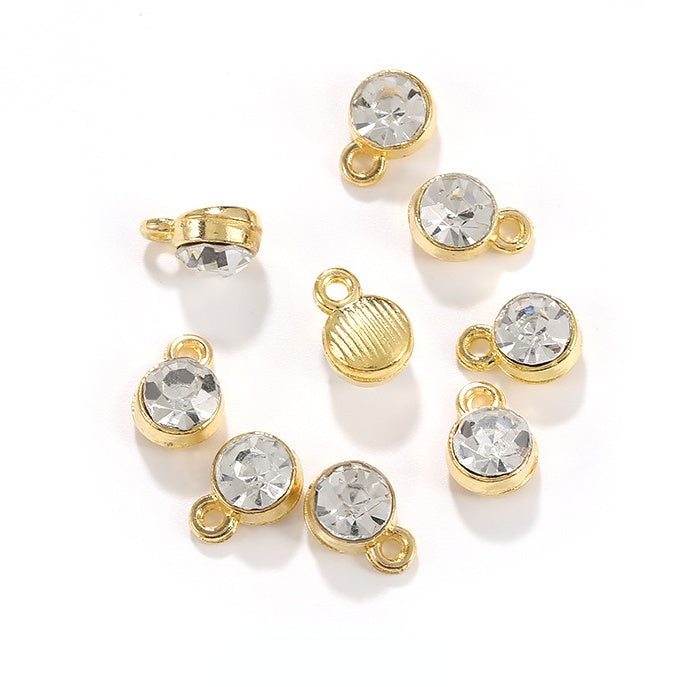 6MM Beads Pendant Shiny Crystal Diamond Glass Rhinestone  with Gold/Silver Zinc Base Necklace