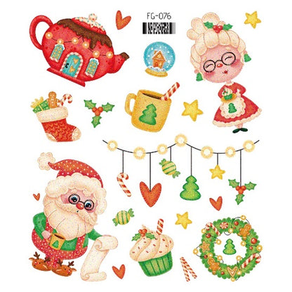 Face Stickers Christmas Cute Stickers Waterproof Children's Cartoon Glitter Snowflake Santa Claus