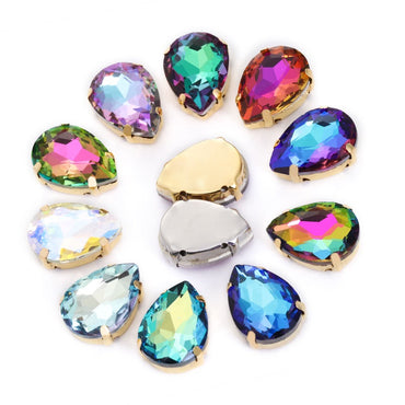 10 * 14/13 * 18mm water drop claw diamond, gold/silver bottom support four-claw crystal claw diamond, hand-sewn rhinestone, clothing accessories