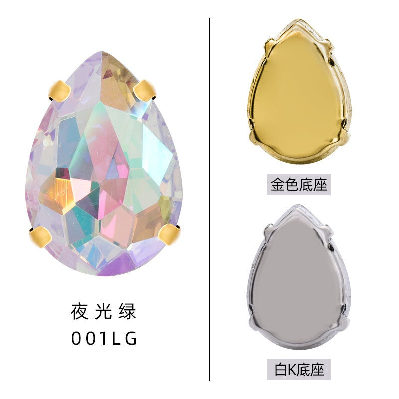 10 * 14/13 * 18mm water drop claw diamond, gold/silver bottom support four-claw crystal claw diamond, hand-sewn rhinestone, clothing accessories