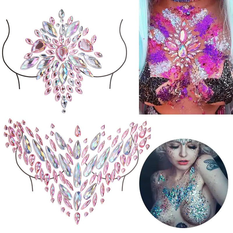 【ready Stock】Body Sticker Acrylic Chest Diamond Sticker Women Fake Tattoo Stickers Rave Party Dance Chest Decoration