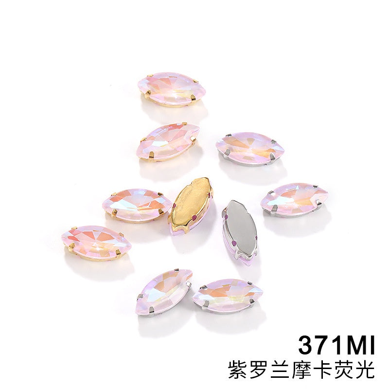Horseeye 6*12mm/7*15mm Leaf Shape Mocha Fluorescent Quadangle Claw Rhinestone Diy Jewelry Material