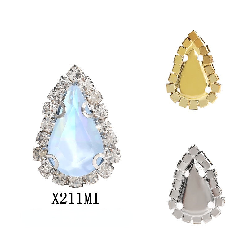 Water Drop Shape 6*10mm/8*13mm Sew on Rhinestone with Golden/Silver Bottom Shiny Crystal for Garments