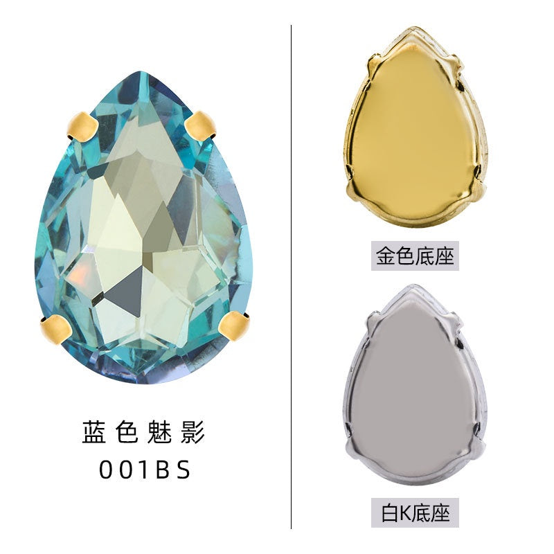 10 * 14/13 * 18mm water drop claw diamond, gold/silver bottom support four-claw crystal claw diamond, hand-sewn rhinestone, clothing accessories