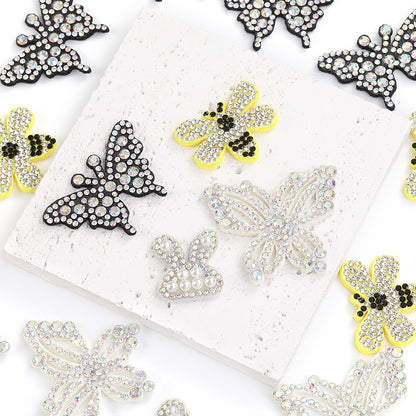 Cute Butterfly Bee Rabbit Crystal ABS Pearl Rhinestone Non-woven Fabric Patch for Decoration