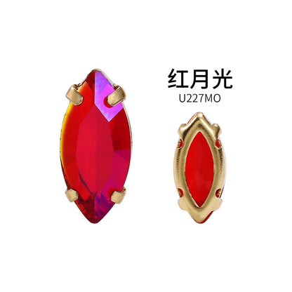 High Quality 7*15mm Leaf Shape Perforated Hollow Claw Rhinestones Hand Sewn Rhinestones DIY Crystal Accessories