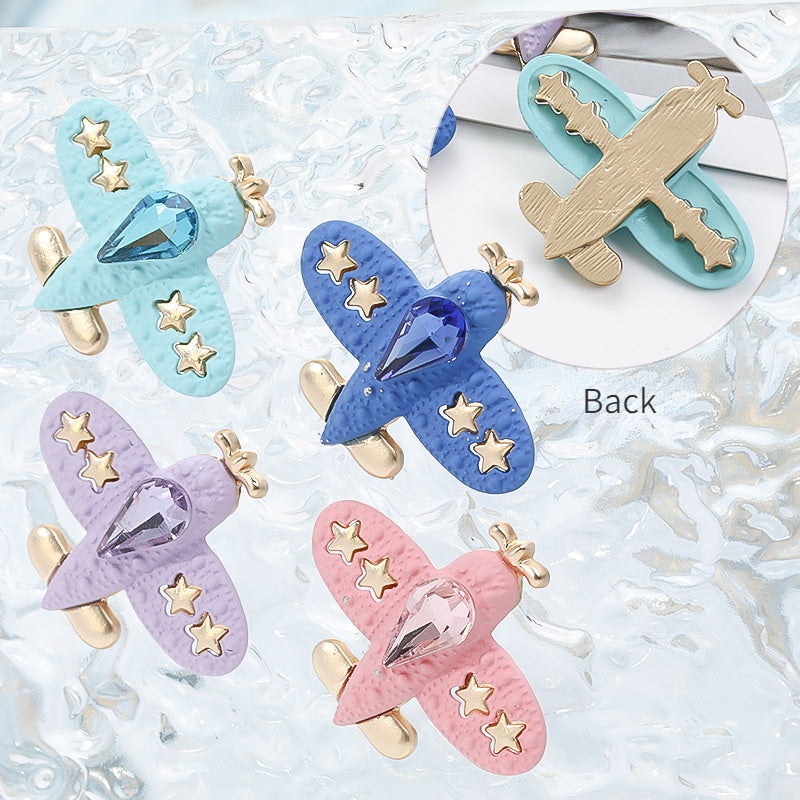 Fashion Crystal Aircraft Shape Alloy Accessories Spray Painted Aircraft Diy Garden Shoes Decorative Accessories