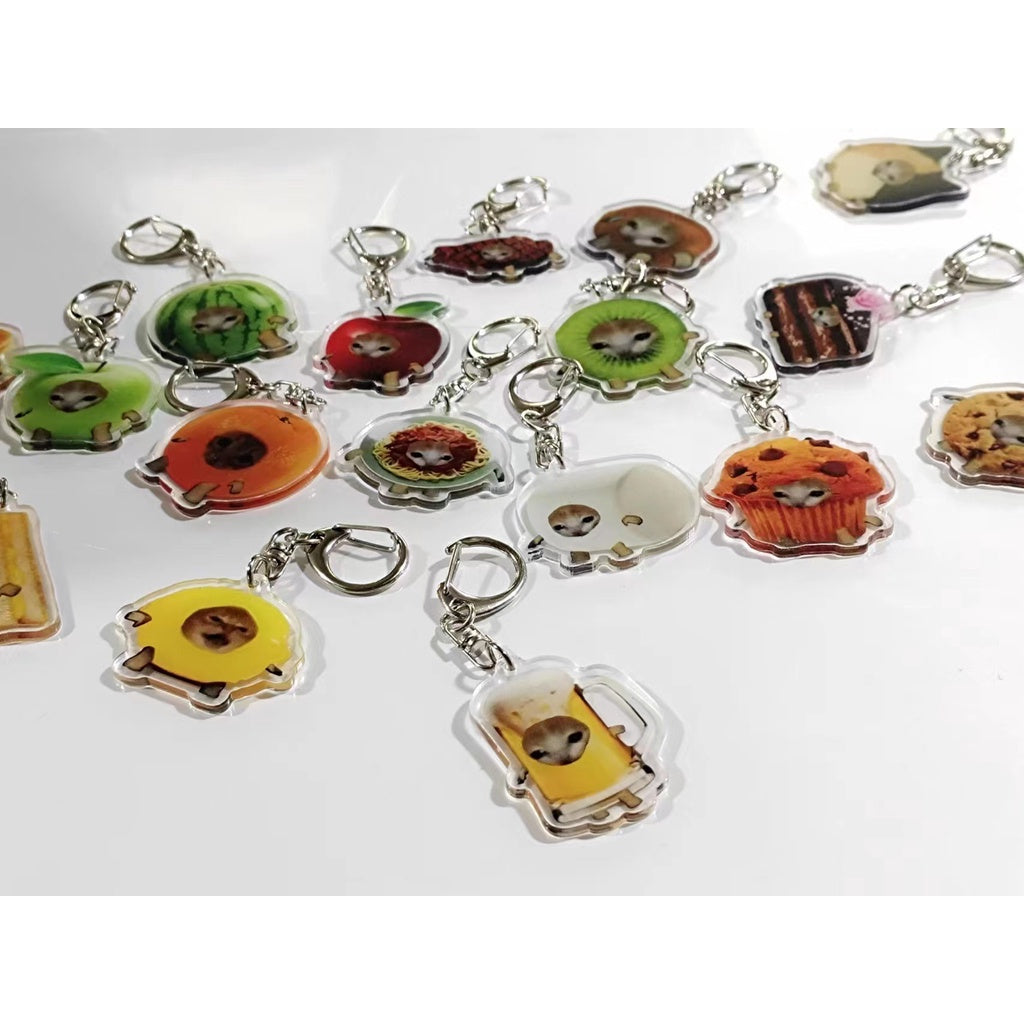 Funny Food Cat Acrylic Keychain Cat School Bag Pendant Transparent Cartoon Gift Keychain