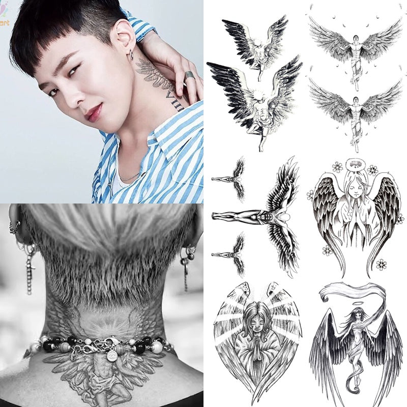Cool Tattoo with Wings Personality Fashion Fallen Angel Arm Tattoo with Waterproof Tattoo Stickers