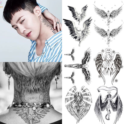 Cool Tattoo with Wings Personality Fashion Fallen Angel Arm Tattoo with Waterproof Tattoo Stickers