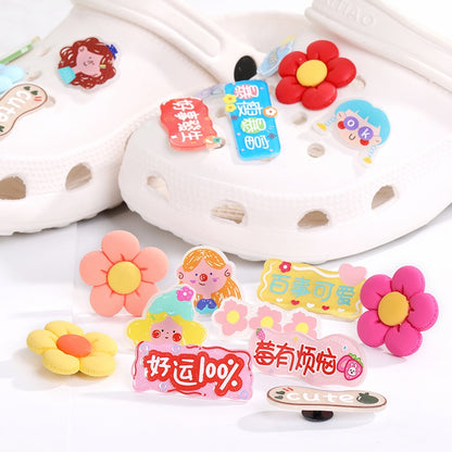 Selling Crocs Diy Accessories Cartoon Cute Girl Head Acrylic Mixed Shoes Flower Shoe Buckle Accessories