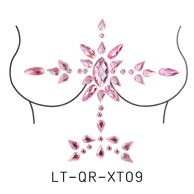 【ready Stock】Body Sticker Acrylic Chest Diamond Sticker Women Fake Tattoo Stickers Rave Party Dance Chest Decoration
