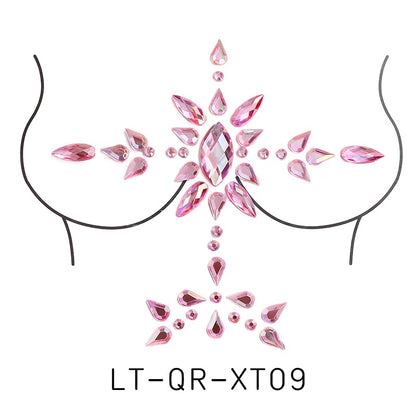 【ready Stock】Body Sticker Acrylic Chest Diamond Sticker Women Fake Tattoo Stickers Rave Party Dance Chest Decoration