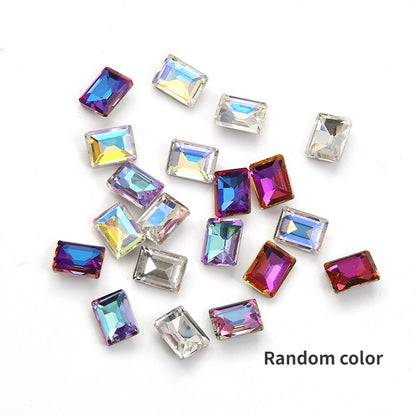 Step Cut Nail Art Rhinestones K9 Glass 6*8mm 20PCS Crystal Iridescent AB Clear Flatback Diamonds for Square Gems Stones