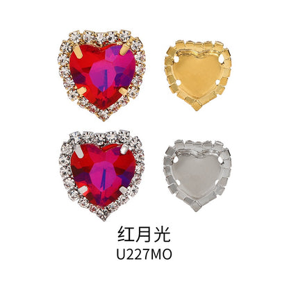 10PCS Heart Shape Buttons Glass Claw Crystal Around Edge Hand Sewn Rhinestone Diy Jewelry Accessories