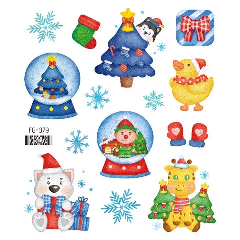 Face Stickers Christmas Cute Stickers Waterproof Children's Cartoon Glitter Snowflake Santa Claus