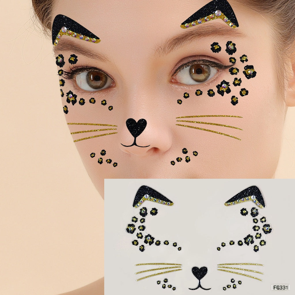 Cat Face Face Diamond Paste Acrylic Diamond Masquerade Ball European and American Makeup Party Painting Cross Border Tattoo Paste Face Paste