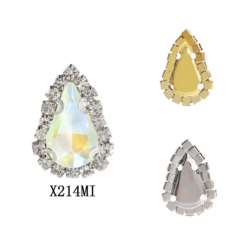 Water Drop Shape 6*10mm/8*13mm Sew on Rhinestone with Golden/Silver Bottom Shiny Crystal for Garments