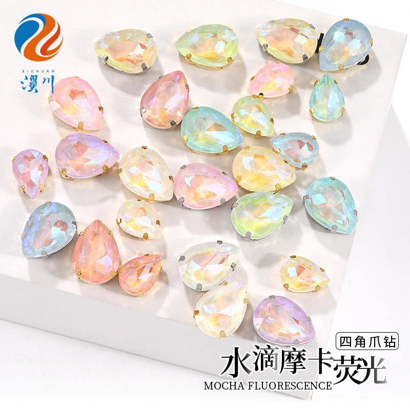 TonyBead, light-colored 50 water droplets Mocha fluorescent four-corner claw drill DIY jewelry sticker drilling material, shoes and clothing accessories wholesale
