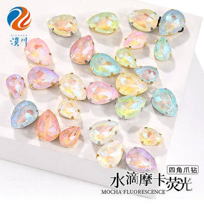 TonyBead, light-colored 50 water droplets Mocha fluorescent four-corner claw drill DIY jewelry sticker drilling material, shoes and clothing accessories wholesale