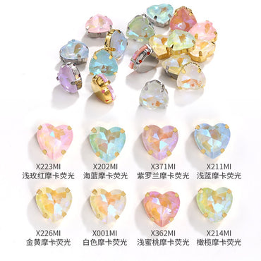 TonyBead 12mm love rhinestone, heart-shaped mocha fluorescent peach heart four-corner claw drill DIY jewelry accessories hand-sewn pointed bottom drill sticker drill