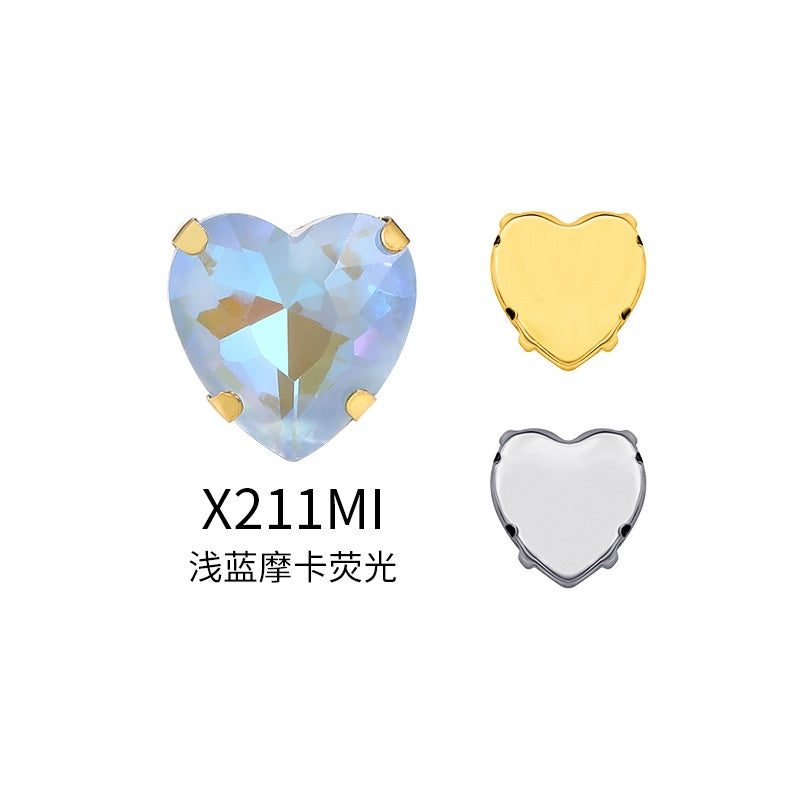 12Mm love rhinestone, heart-shaped mocha fluorescent peach heart four-corner claw drill DIY jewelry accessories hand sewn pointed bottom rhinestone sticker rhinestone