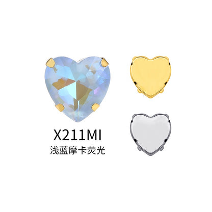 12Mm love rhinestone, heart-shaped mocha fluorescent peach heart four-corner claw drill DIY jewelry accessories hand sewn pointed bottom rhinestone sticker rhinestone
