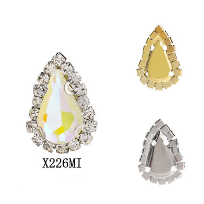 Water Drop Shape 6*10mm/8*13mm Sew on Rhinestone with Golden/Silver Bottom Shiny Crystal for Garments