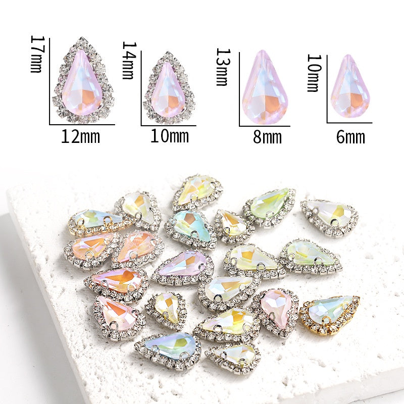 Water Drop Shape 6*10mm/8*13mm Sew on Rhinestone with Golden/Silver Bottom Shiny Crystal for Garments