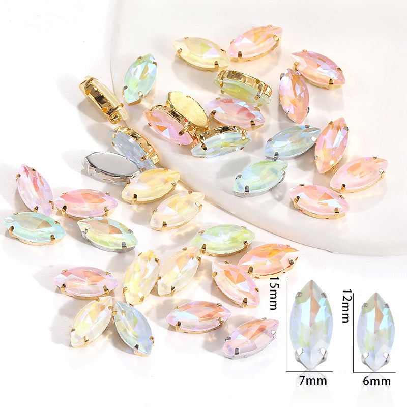 Horseeye 6*12mm/7*15mm Leaf Shape Mocha Fluorescent Quadangle Claw Rhinestone Diy Jewelry Material