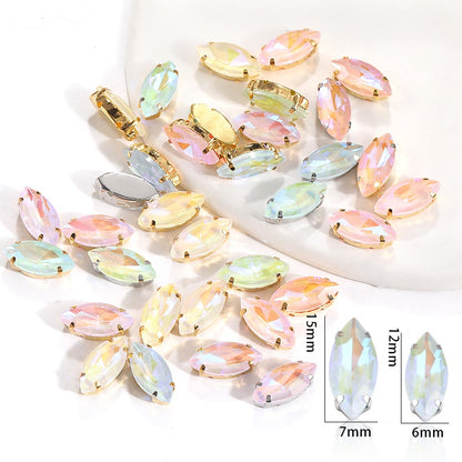 Horseeye 6*12mm/7*15mm Leaf Shape Mocha Fluorescent Quadangle Claw Rhinestone Diy Jewelry Material
