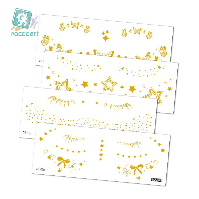 Gold Stickers Beauty Makeup Sweet Makeup Party Concert Gold Face with Waterproof Tattoo Stickers