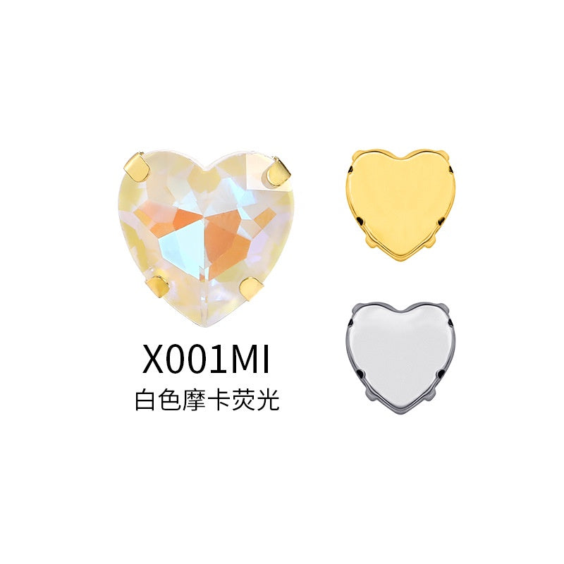 12Mm love rhinestone, heart-shaped mocha fluorescent peach heart four-corner claw drill DIY jewelry accessories hand sewn pointed bottom rhinestone sticker rhinestone