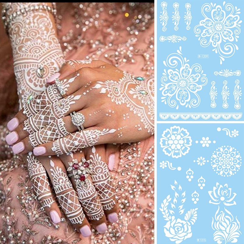 White Lace Tattooed HENNA INSTAN/HENNA TEMPORER Waterproof Indian Floral Geometric Pattern for A Party Wedding