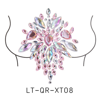 【ready Stock】Body Sticker Acrylic Chest Diamond Sticker Women Fake Tattoo Stickers Rave Party Dance Chest Decoration