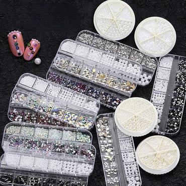 1.5-6mm Round/Half Pearl Beads 12Girds Box Luxury ABS White Heart Pearl Jewelry Nail Pearls Korean Nail Parts Japanese Nail Art，kuku