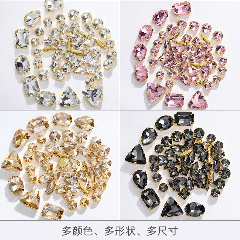 TonyBead Wholesale Multi-shape 50 Mixed Gold Bottom Support Four Corner Claw Diamond Mixed Crystal DIY Clothing Luggage Crystal Jewelry Accessories Materials