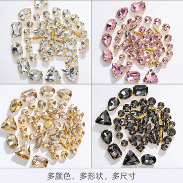 TonyBead Wholesale Multi-shape 50 Mixed Gold Bottom Support Four Corner Claw Diamond Mixed Crystal DIY Clothing Luggage Crystal Jewelry Accessories Materials